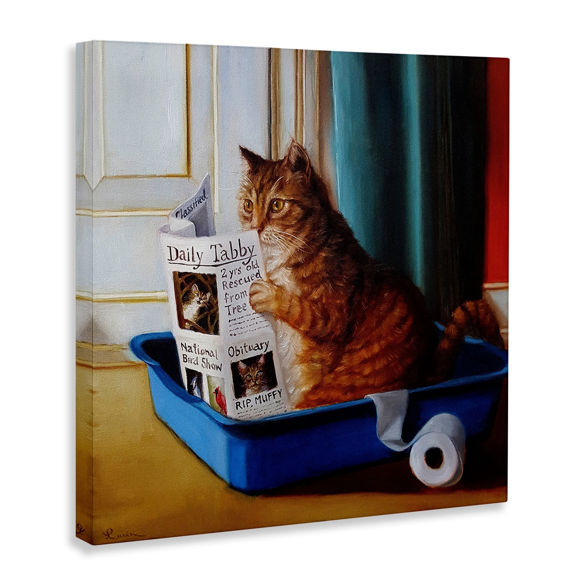 Stupell Industries Litter Box Reading Funny Cat Pet Painting Canvas Wall Art by Lucia Heffernan, 24" x 24", Canvas
