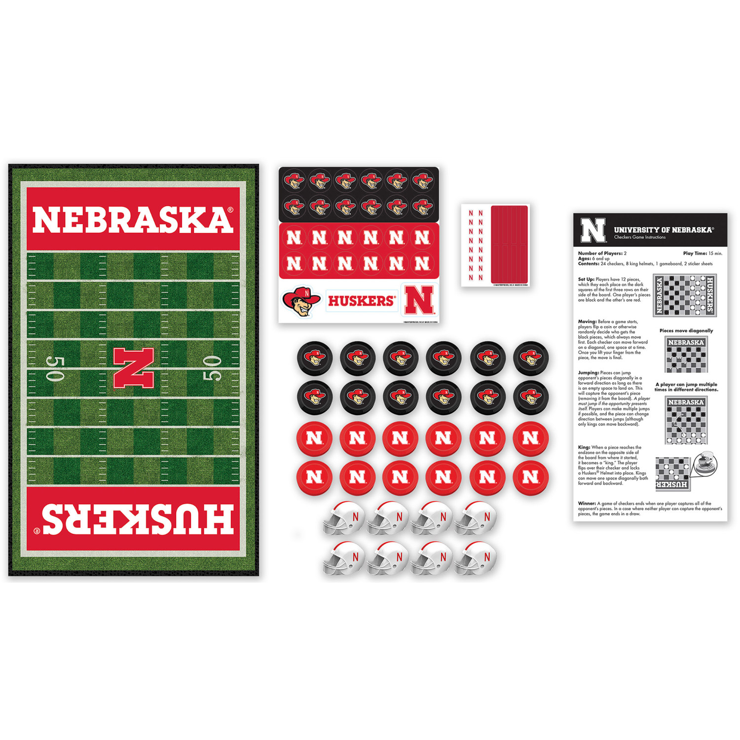 MasterPieces Officially licensed NCAA Nebraska Cornhuskers Checkers Board Game for Families and Kids ages 6 and Up
