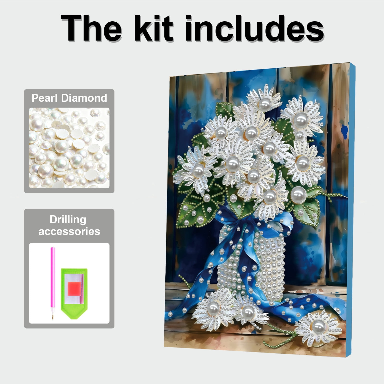 FLOPESN DIY Gemstone Pearl Diamond Art Painting Kit with Frame, 11.81x15.75in Colored Canvas, Home Decor Display for Tabletop and Wall -Bouquet