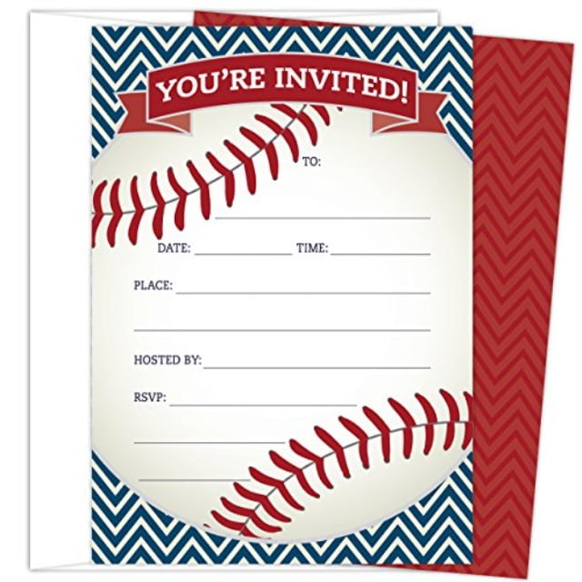 Baseball Party Invitations In Red And Navy Set Of 25 Baseball
