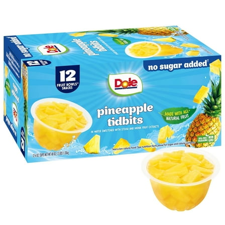 Dole Pineapple Tidbits with MFF30 No Sugar Added - Dole Fruit Bowls Snacks - 4 oz Fruit Bowls - 12 Pack