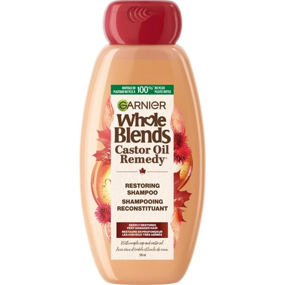 Garnier Whole Blends Castor Oil Castor Oil Remedy Shampoo, 370 mL, Restoring Shampoo for weak, thinning hair.