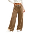 thumbnail image 2 of YHAJDS Women Straight Wide Leg Joggers Comfort Loose Fit Elastic Waist Solid Color Outdoor Casual Bottoms With Side Pockets, 2 of 8