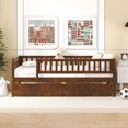 thumbnail image 2 of Full Size Daybed with Two Drawers, Solid Wood Montessori Bed Frame with Fence Rails, Full Size Platform Bed Sofa Bed with 10 Sturdy Slats for Bedroom Living Room and Guest Room, Noise Free, Walnut, 2 of 9