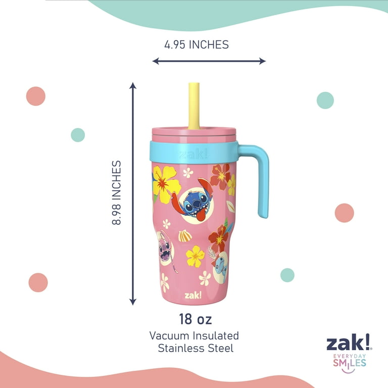 食器 Y Y Y Zak Designs 18oz Stitch Kids Straw Tumbler, Double Wall