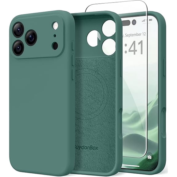Eryueer Magnetic for iPhone 17 Pro Max Case Compatible with MagSafe, [Full Camera Protection][Screen Protector] Silicone Shockproof Protective Phone Case for iPhone 17 Pro Max 6.9" Midnight Green