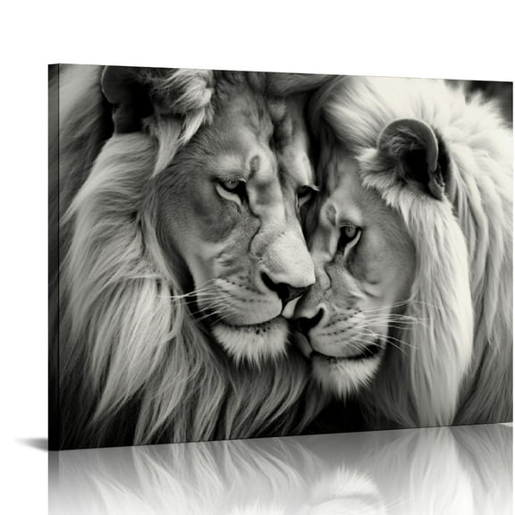 COMIO  Lion and Lioness Canvas Wall Art Black and White Animal Couple Wall Decor Painting Male and Female Lion Picture Print Wall Art for Home Bedroom Office Decor