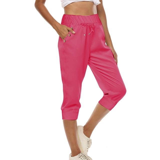 Simua Womens Capris Outdoor Athletic Soft Drawstring Sweatpants with Pockets