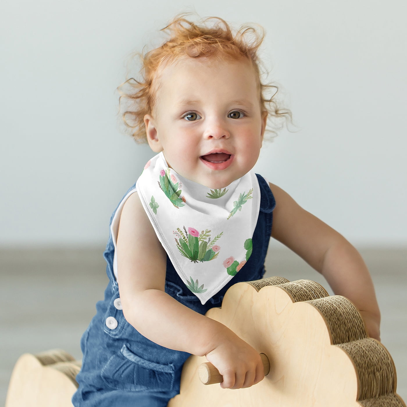 Sweet Jojo Designs Cactus Floral Pink Green and Grey Fabric Bandana Baby Bibs 3 Piece Set