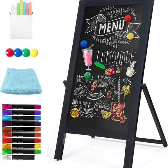Solid Wood Frame Chalkboard with Stand - 40 x 20 Magnetic Double Sided Sandwich Board Signs Outdoor Chalk Board Easel Pizarra for Menu Busin Cafe Event - Black