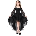 thumbnail image 3 of Gaexia Girls Gothic Vampire Halloween Dress, Black High-Low Chiffon Dress-Up Outfit for Kids, Lightweight Chiffon, for Halloween Trick-or-Treat, 3 of 7