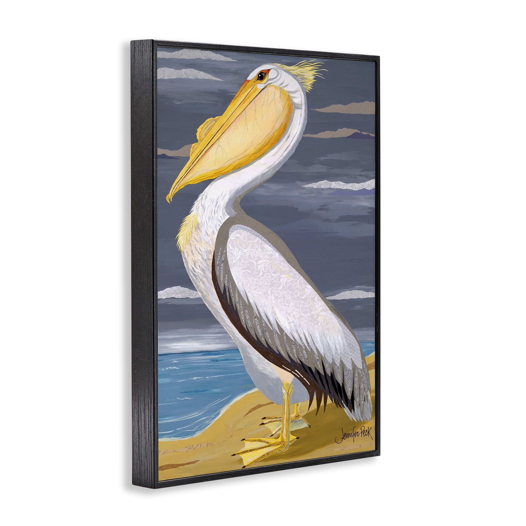 Stupell Industries White Pelican on Shore Animals & Insects Painting Black Framed Art Print Wall Art, 20 x 30