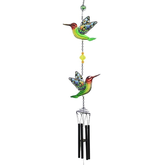 Evergreen 42.00In Garden Friends Wind Chime, Metal, Stained Glass  Outdoor  Spring 2Wc1905 Hummingbird