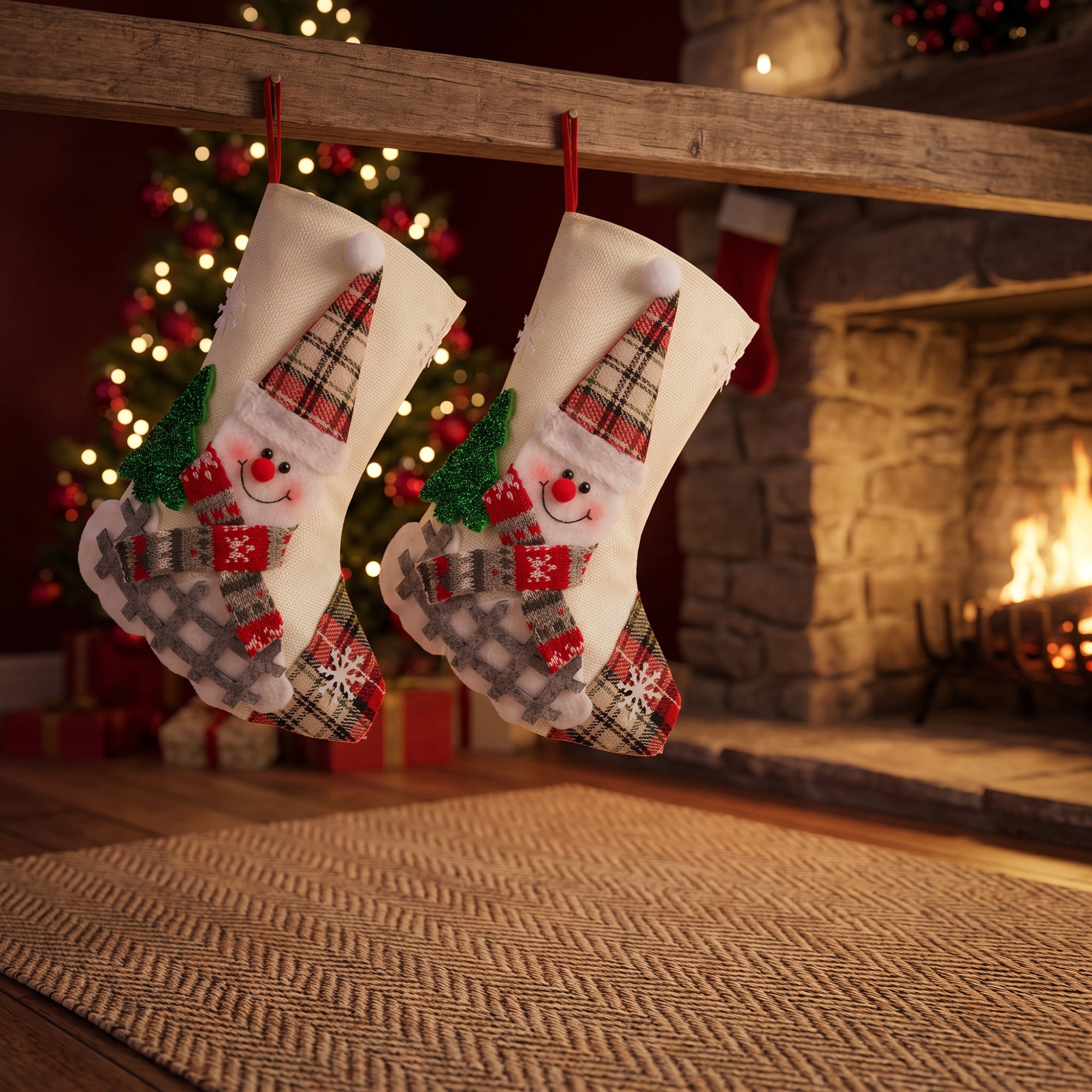 Unique Bargains 2 Pack Cartoon Stockings Assorted Garland Accents White Snowman 8"