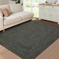 GlowSol 10' x 13' Area Rug Modern Braided Print Rugs for Living Room Bedroom Non-Slip Low Pile Accent Rug Washable Floor Cover, Gray Brown