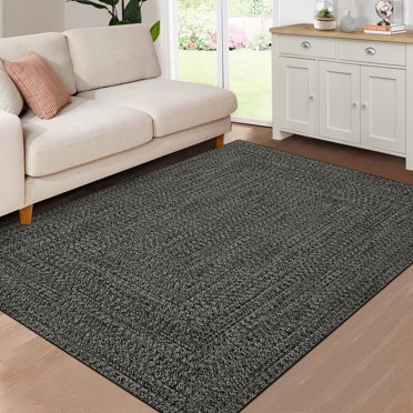GlowSol 10' x 13' Area Rug Modern Braided Print Rugs for Living Room Bedroom Non-Slip Low Pile Accent Rug Washable Floor Cover, Gray Brown