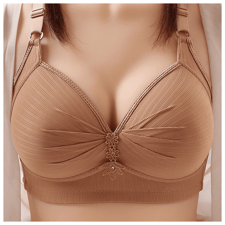Fulorrnie Bras for Women Full Coverage No Underwire Comfort Supportive Front Closure V Neck T Shirt Balconette Bra Khaki 40
