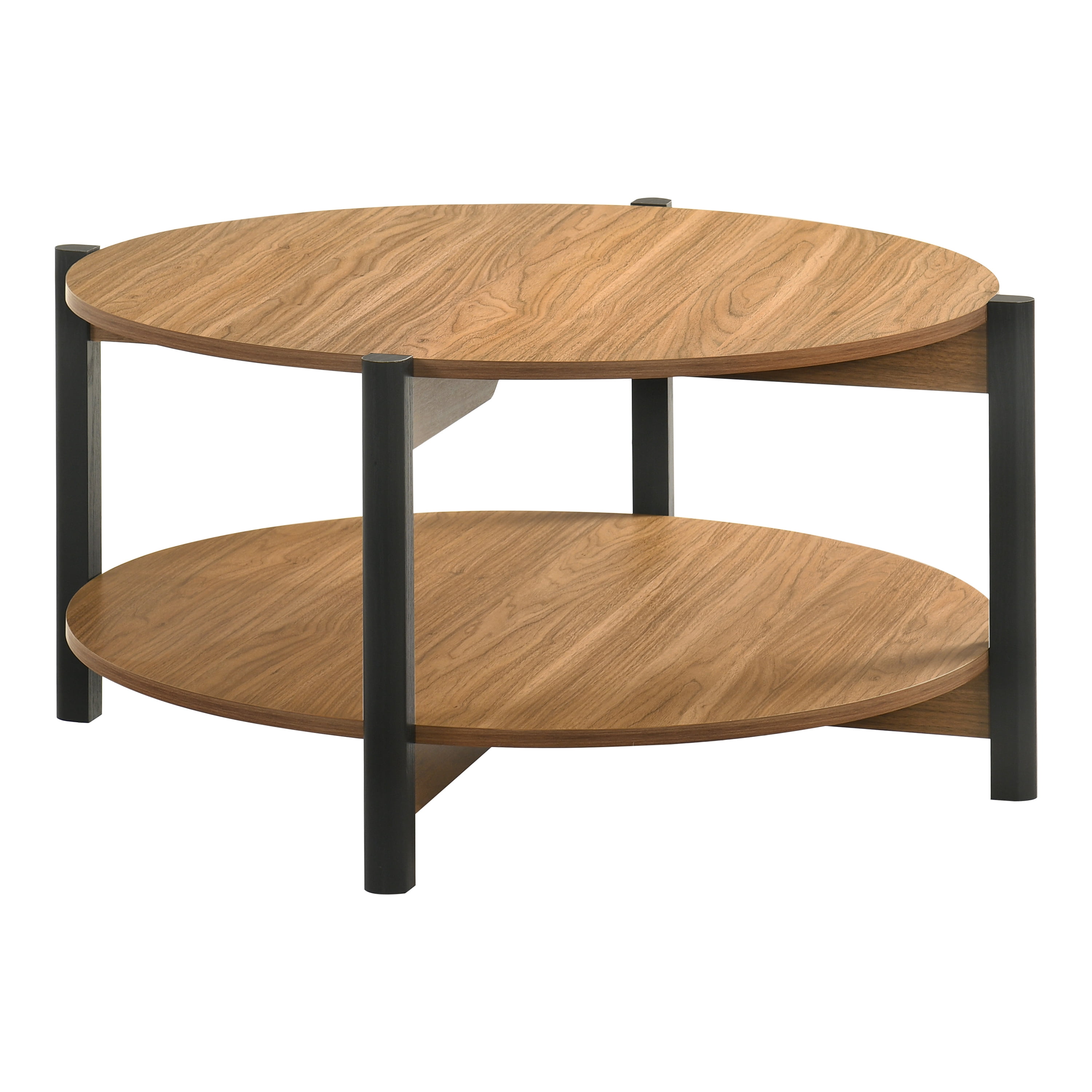 Furniture of America Afra Modern Wood Round Coffee Table with Open Bottom Shelf, Walnut