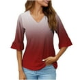 thumbnail image 2 of JGGSPWM Women's Casual V-Neck Flutter Sleeve Tunic Top Gradient Printed Loose Fit Blouse Flare Sleeves Shirts for Spring & Summer Red M, 2 of 5