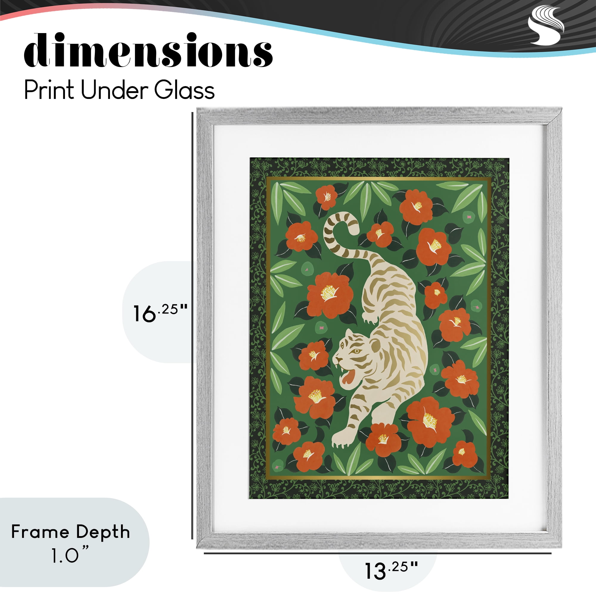 Stupell Industries Eclectic Tiger & Hibiscus Gray Framed Print Under Glass, design by Karolina Sato