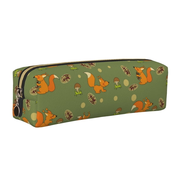 Easygdp Squirrel And Nuts para Estuche de Lápices de Cuero, Estuche de Papelería de Cuero, Estuche de Gran Capacidad con Cremallera
