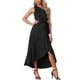 thumbnail image 2 of INSPIRE CHIC Vestido de cóctel de satén sin mangas con un solo hombro, con cinturón y abertura con volantes en negro M, 2 of 6
