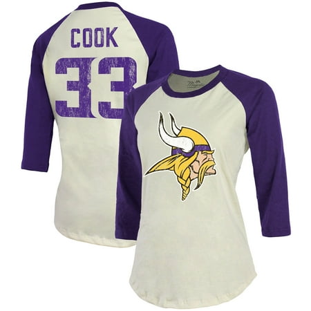 Women's Fanatics Branded Dalvin Cook Cream/Purple Minnesota Vikings Player Raglan Name & Number 3/4-Sleeve T-Shirt