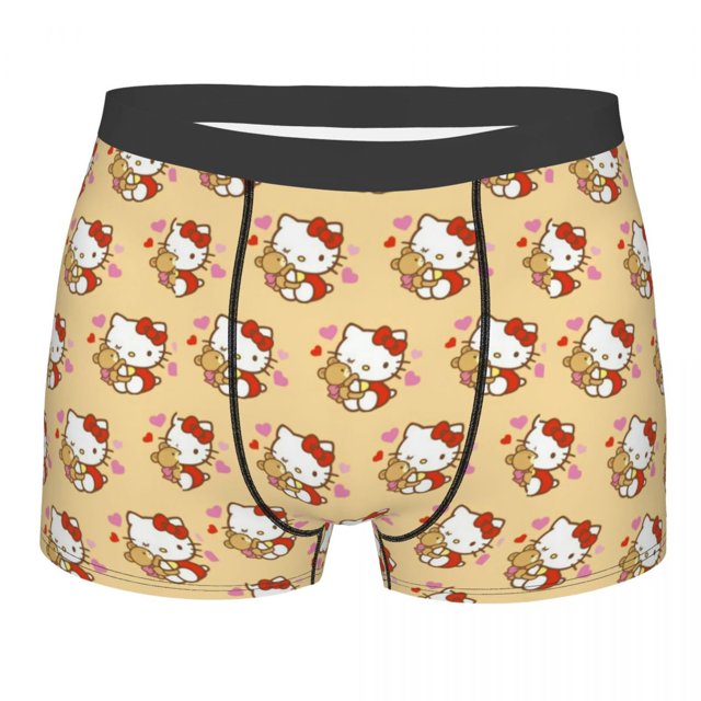 RWJDXD Custom Hello Kitty Anime Cat Pattern Underwear Men Stretch Boxer Briefs Shorts Panties Soft Underpants For Male o