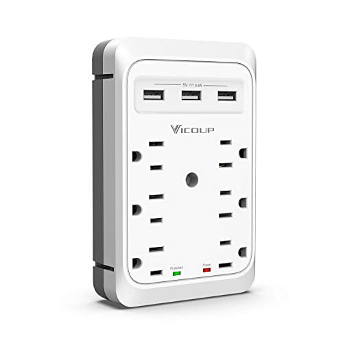 VICOUP Multi Outlet Extender, Multiple Outlet Wall Plug Surge Protector 1080J with 3 USB Ports (Smart 3.4A Total), USB Outlet Adapter Splitter for Home and Office, Dorm Essentials