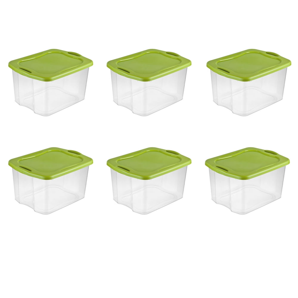 Sterilite 70 Qt. EZ Carry Container, Clear/ Spicy Lime, Set of 6