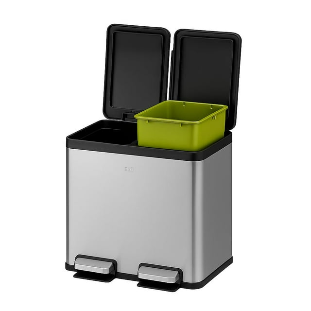 EKO Bote de basura 10L y 10L. Essential Recycler cubo rectangular con pedal doble compartimento Acabado acero inoxidable cierre suave de tapa