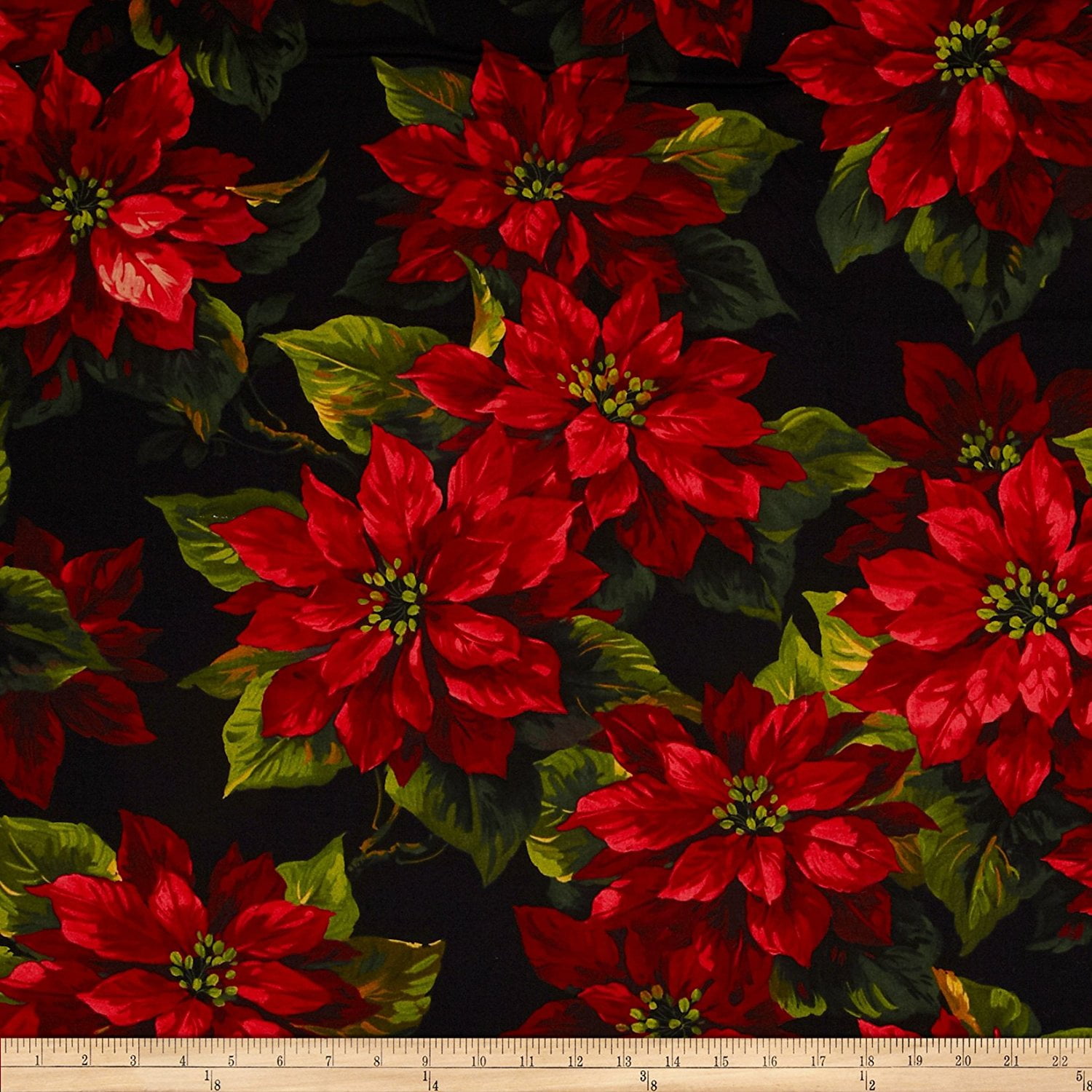 Michael Miller Scarlet Poinsetta Black Fabric By The Yard, Quilting