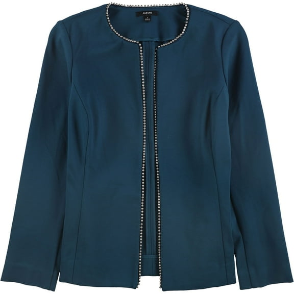 Alfani Womens Beaded Trim Jacket, Blue, 6