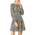 thumbnail image 3 of Allegra K Women's Leopard Keyhole Above Knee Pleated a-Line Dress, 3 of 7