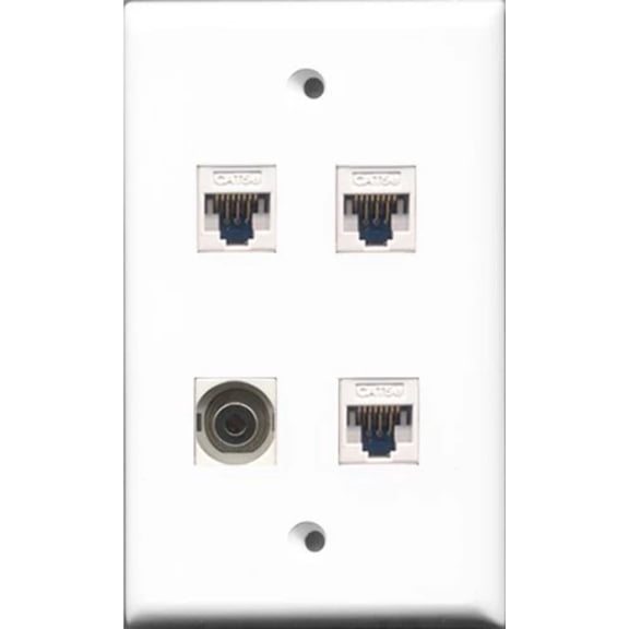 RiteAV - 1 Port 3.5mm 3 Port Cat5e Ethernet White Wall Plate