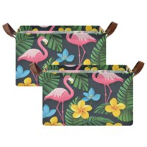 Yayeee Foldable Storage Basket for Shelves with Handles Set of 2 Waterproof Cloth Bins, Flamingo Floral Pattern