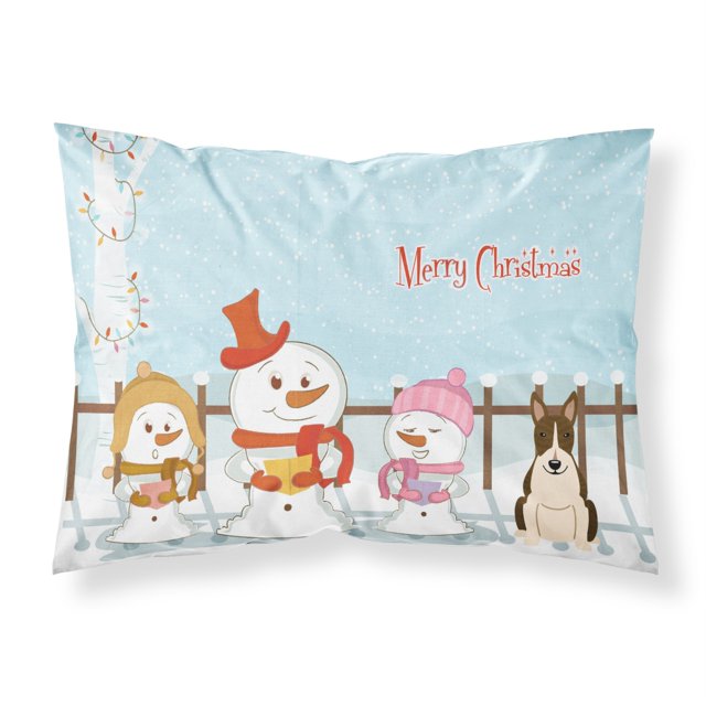 Caroline's Treasures Christmas Carolers Merry Bull Terrier Dark Brindle Funda de almohada estándar de tela BB2467 Caroline's Treasures BB2467PILLOWCASE