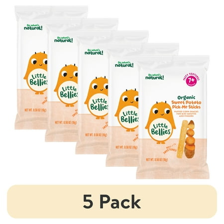 (5 pack) Little Bellies Organic Sweet Potato Pick-Me Sticks, Baby & Toddler Puff Snack, Age 7 Months, 0.56 oz