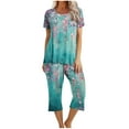 thumbnail image 2 of Haivin Women's Printed Pajama Set, Round Neck Short Sleeve Top and Capri Pants, Casual Comfortable for Home Sleep and Lounge, 2 of 7