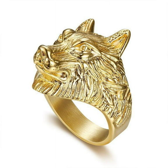 Dropship viking wolf 14K Yellow Gold men personlaity animal nordic popular jewelry gift