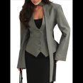 thumbnail image 3 of Chaqueta de Traje de Larga para Mujer, Color Liso, Cuello en V, Corte Entallado y Hombreras Gris L, 3 of 10