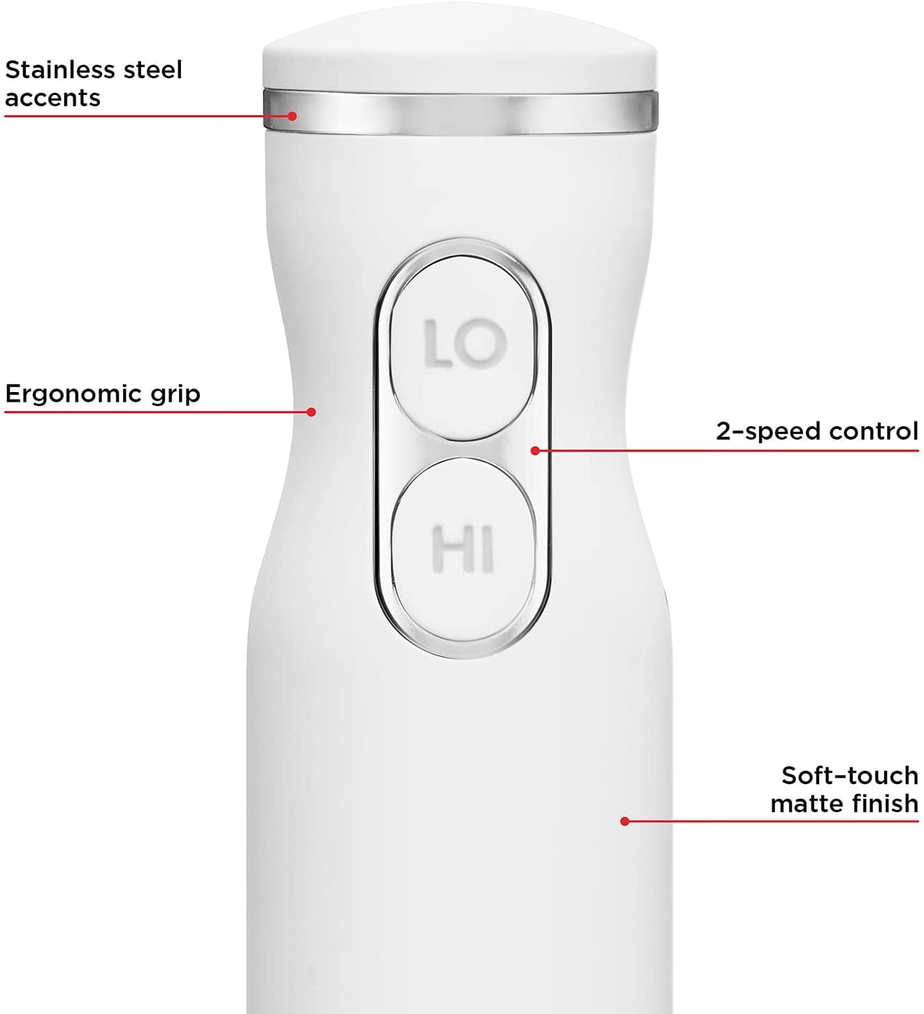 Immersion Stick Hand Blender with Stainless Steel Blades, Powerful Electric Ice Crushing 2-Speed Control Handheld Food Mixer, Purees, Smoothies, Shakes, Sauces & Soups, Ivory