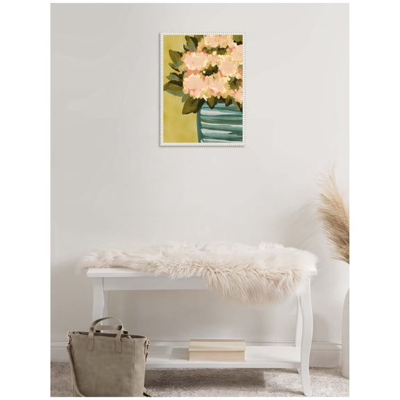 Kate and Laurel Blush Blossoms Framed Canvas Wall Art by Nikita Jariwala 18 x 24 Sylvie Beaded White, Traditional, Flowers, Still Life, Nature Art for Wall Decor, Living Room, Bedroom