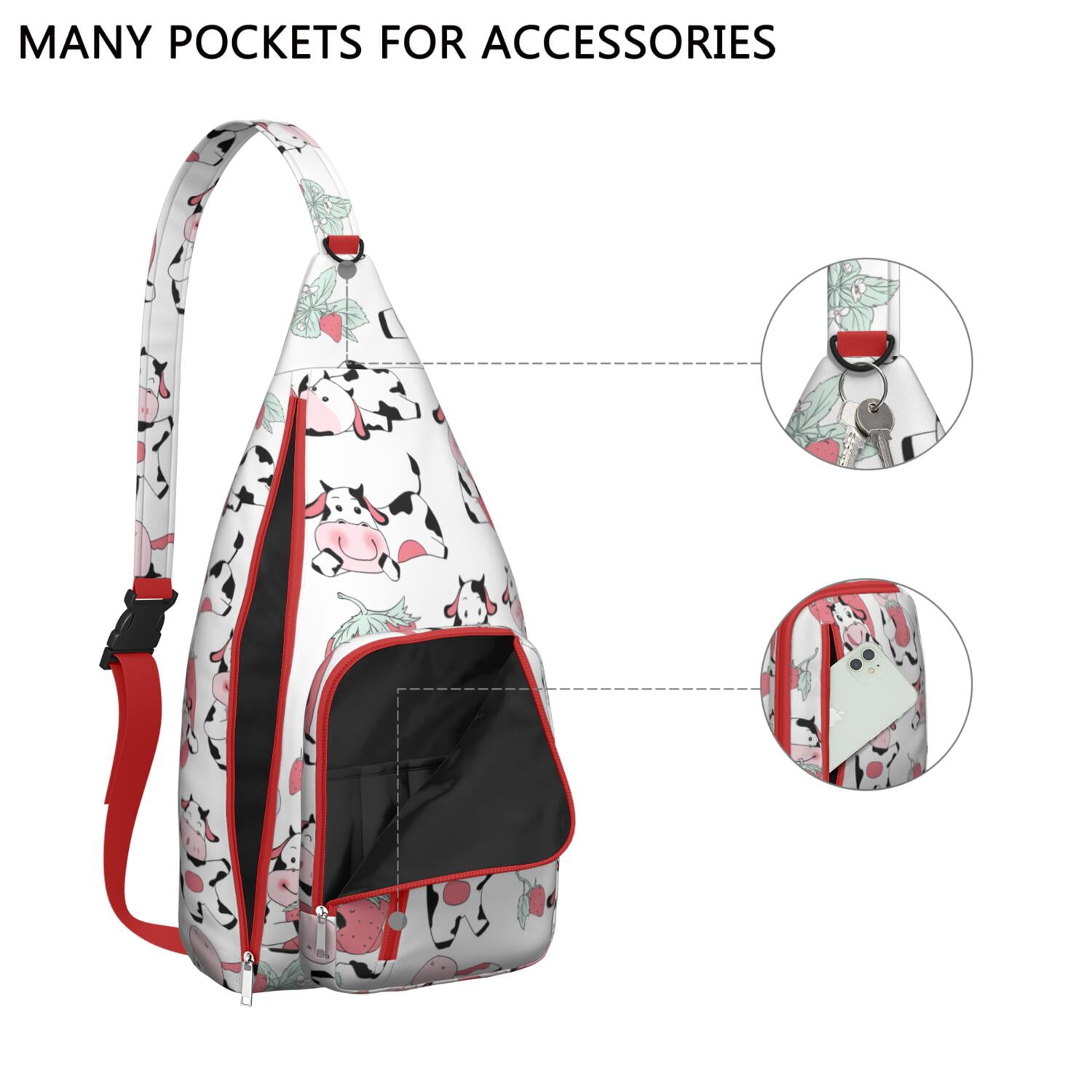 Highland Cow Print Canvas Sling Bag - Rustic Farmhouse Crossbody Backpack for Men & Women, Cute Cow Lovers Shoulder Daypack (Black & White Cow Pattern, Funny Farm Design, Unisex Casual Rucksack)