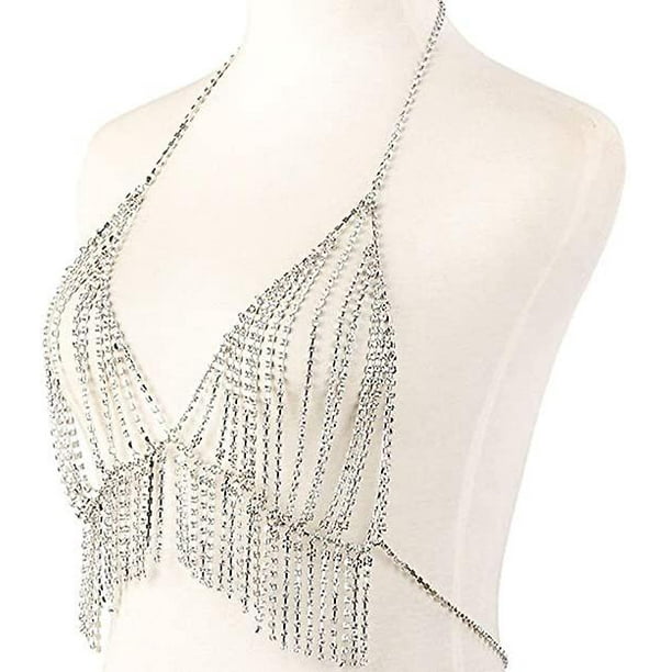 Chest Chain Crystal Body Strap Diamond Bikini Jewelry Fringe Belly Dance  Top Beach Party Swim 