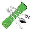 thumbnail image 1 of Juego de cubiertos de acero inoxidable de 3 piezas, cuchillo para carne, tenedor, cuchara con bolsa de tela (verde), 1 of 6