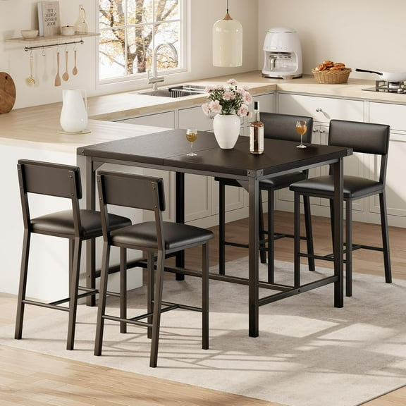 5-Piece Dining Table Set Kitchen Table with 4 Upholstered Chairs for Small Space, Apartment, Home,Kitchen Brown