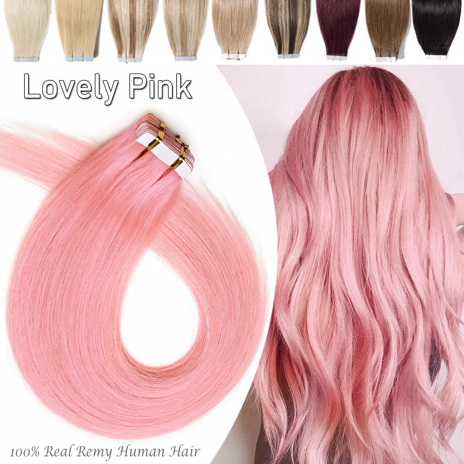 Benehair Tape In Human Hair Extensions Thick 100% Remy Real Skin Weft  Seamless Full Head for Woman 40 pcs/100g Pink US 