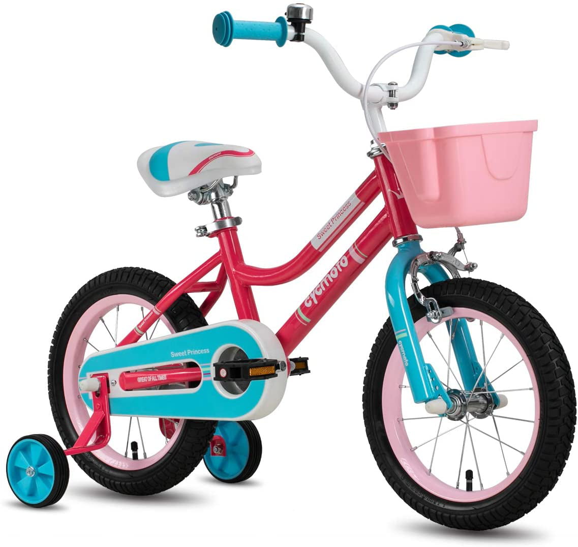 Kids Bike for Girls-14 Inch for 3-6 Years Children with Training Wheels & Brakes 