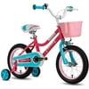 cycmoto Girls Bike for 3-6 Years Child,16" Kids Bicyle with Basket Hand Brake & Training Wheels(Pink Teal)